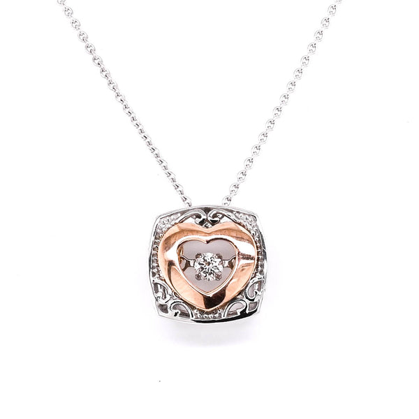 graziella Fire and Ice 10KT White Rose Gold 18" 0.05CT Canadian Diamond Heart Necklace