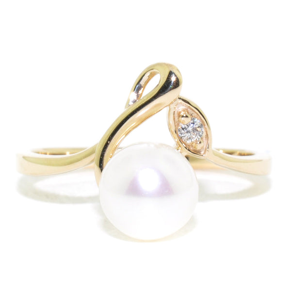 graziella Fire and Ice 10KT Yellow Gold 6.5-7MM Freshwater Pearl and Canadian Diamond Ring