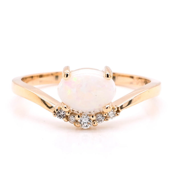 graziella Fire and Ice 10KT Yellow Gold White Opal Canadian Diamond Ring