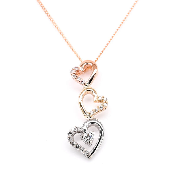 graziella Fire & Ice 10KT Tri Gold 18" 0.03CTW Canadian Diamond Heart Necklace
