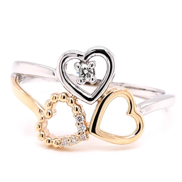 graziella Fire & Ice 10KT Two-Tone Gold 0.03CT Canadian Diamond Double Heart Ring