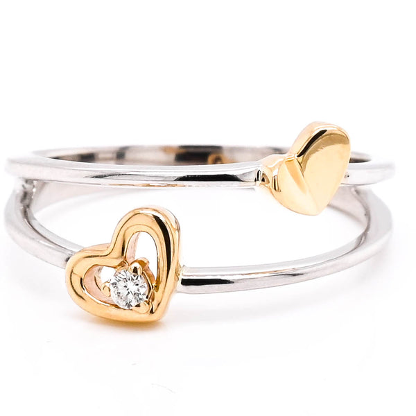 graziella Fire & Ice 10KT Two-Tone Gold 0.03CT Canadian Diamond Double Heart Ring