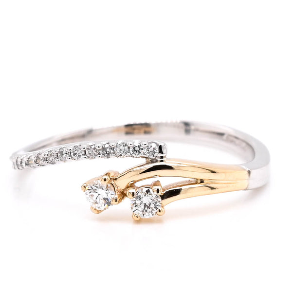 graziella Fire & Ice 10KT Two-Tone Gold 0.17CTW Canadian Diamond Cross Over Ring