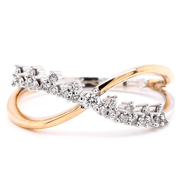 graziella Fire & Ice 10KT Two-Tone Gold 0.28CTW Canadian Diamond Cross Over Ring