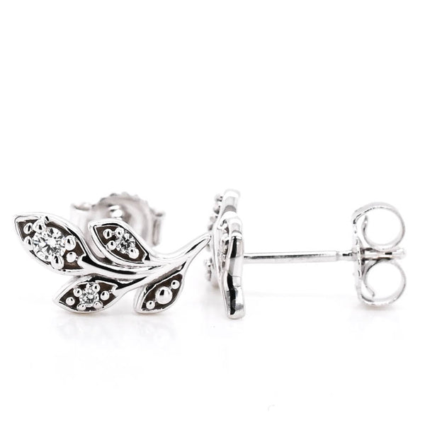 graziella Fire & Ice 10Kt White Gold 0.08CTW Canadian Diamond Leaf Earrings