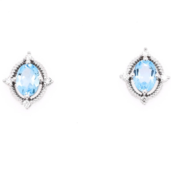 graziella Fire & Ice 10KT White Gold 1.50CT Oval Shape Blue Topaz & Canadian Diamond Earrings