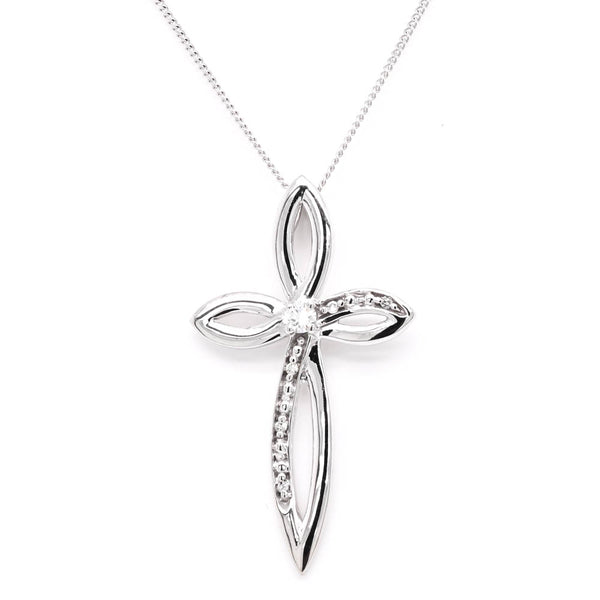 graziella Fire & Ice 10KT White Gold 18" 0.06CTW Canadian Diamond Cross Necklace