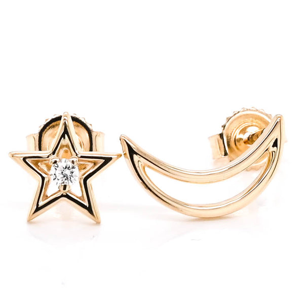 Graziella Fire & Ice 10KT Yellow Gold 0.03CTW Canadian Diamond Star & Moon Earrings