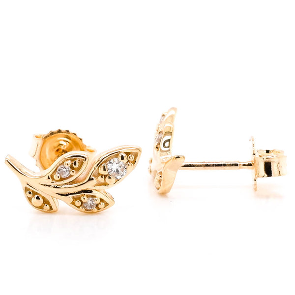 Graziella Fire & Ice 10Kt Yellow Gold 0.08CTW Canadian Diamond Leaf Earrings