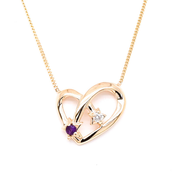 graziella Fire & Ice 10KT Yellow Gold 18" Amethyst & Canadian Diamond Heart Necklace