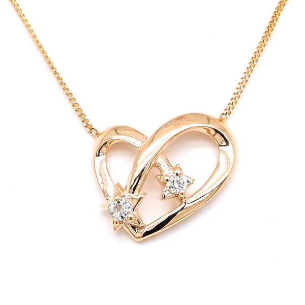 graziella Fire & Ice 10KT Yellow Gold 18" Aquamarine & Canadian Diamond Heart Necklace
