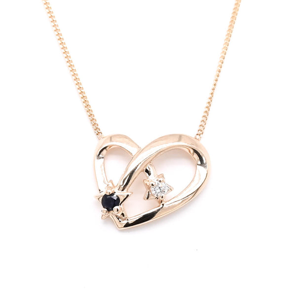 graziella Fire & Ice 10KT Yellow Gold 18" Blue Sapphire & Canadian Diamond Heart Necklace