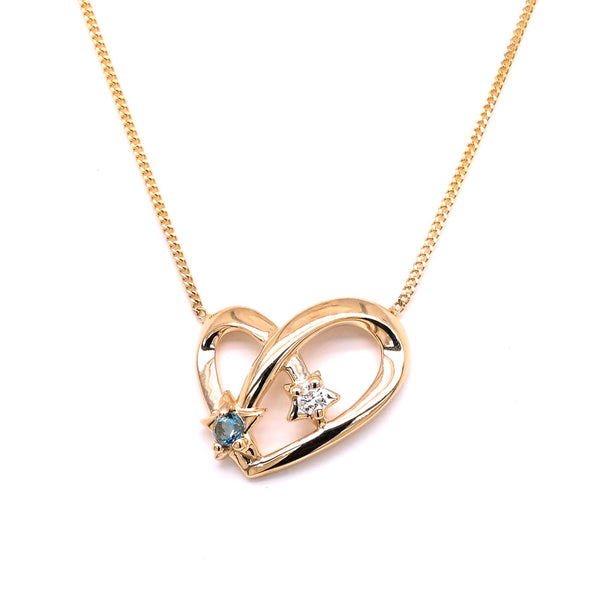 graziella Fire & Ice 10KT Yellow Gold 18" Blue Topaz & Canadian Diamond Heart Necklace