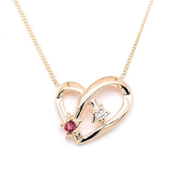 graziella Fire & Ice 10KT Yellow Gold 18" Pink Topaz & Canadian Diamond Heart Necklace