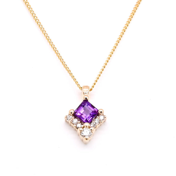 graziella Fire & Ice 10KT Yellow Gold 18" Princess Cut Amethyst & Canadian Diamond Necklace