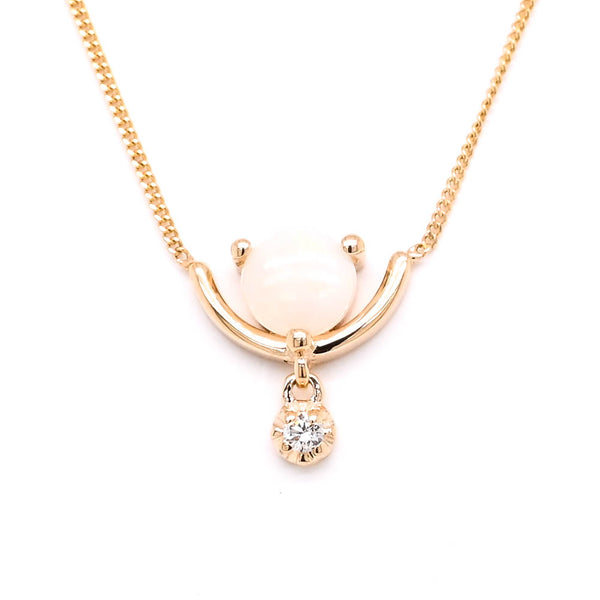 graziella Fire & Ice 10KT Yellow Gold 18" White Opal & Canadian Diamond Necklace