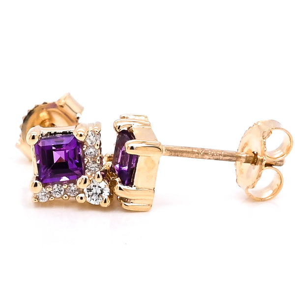 graziella Fire & Ice 10KT Yellow Gold Amethyst & Canadian Diamond Stud Earrings