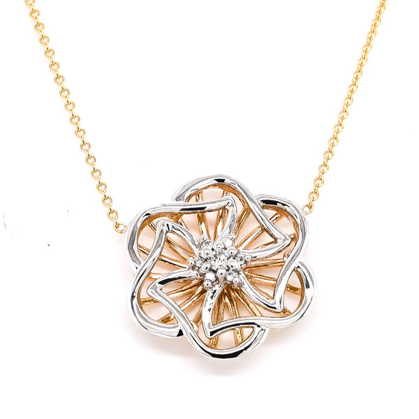 graziella Fire & Ice 10KT Yellow & White Gold 18"0.04CTW Canadian Diamond Flower Necklace