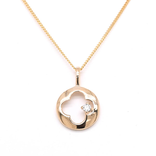 graziella Fire & Ice10KT Yellow Gold 18" 0.02CT Canadian Diamond Clover Necklace