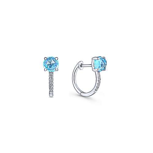 graziella Gabriel & Co 14K White Gold 10mm Blue Topaz and Diamond Huggies Earrings