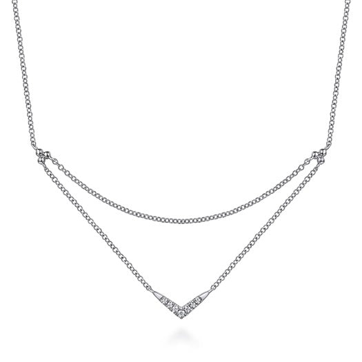 graziella Gabriel & Co 14KT White Gold 17.5" 0.05CTW Diamond Chevron Layered Nec