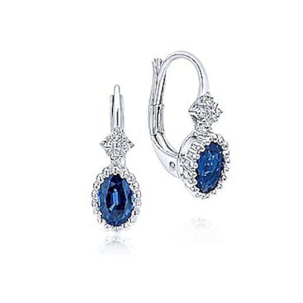 graziella Gabriel & Co 14KT White Gold Oval shape 1.20CTW Blue Sapphire & Diamond Leverback Earrings