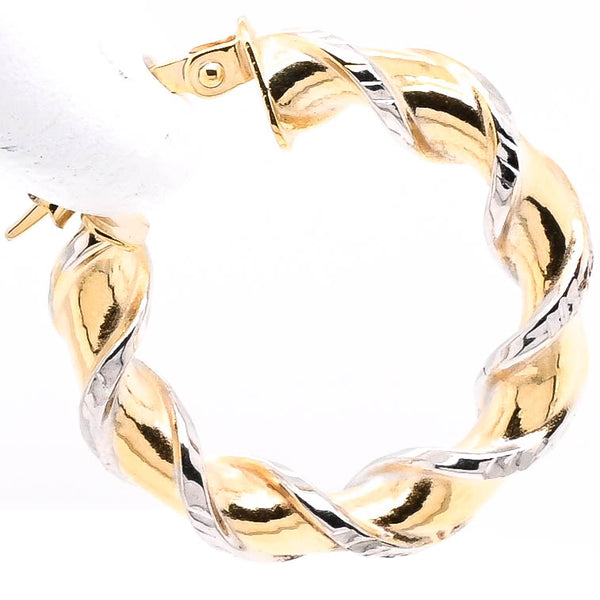 Graziella 10KT Two-Tone Gold Twisted Hoop Earrings