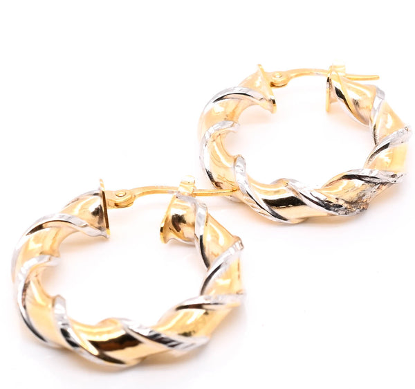 graziella 10KT Two-Tone Gold Twisted Hoop Earrings