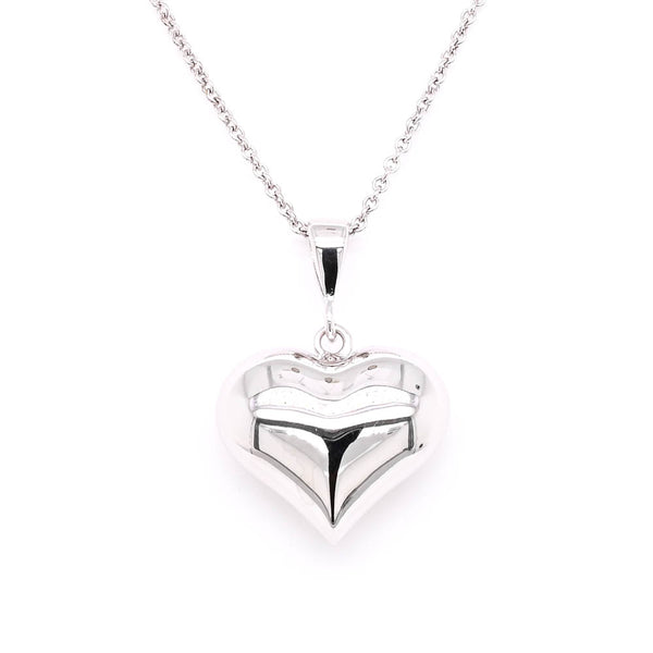 graziella 10KT White Gold 18" Puff Heart Necklace