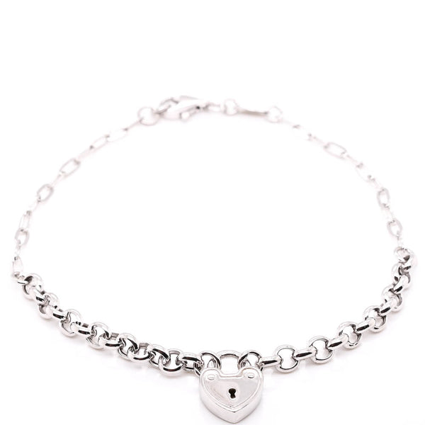 graziella 10KT White Gold 7.5" Heart Lock Bracelet