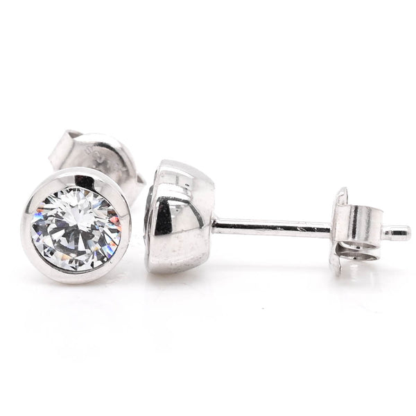 graziella 10KT White Gold Bezel Set Stud Earrings