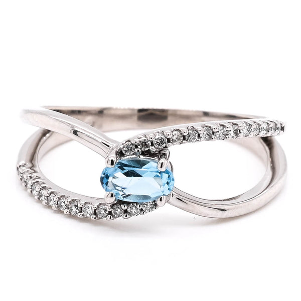 graziella 10KT White Gold Blue Topaz & Diamond Ring