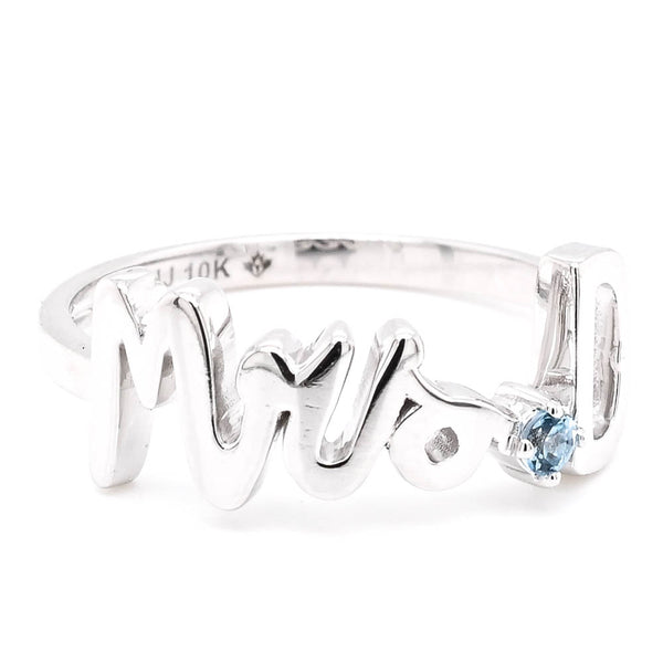 graziella 10KT White Gold Blue Topaz "MRS" Ring