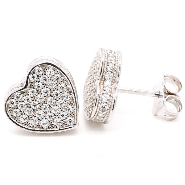 graziella 10KT White Gold C.Z Heart Stud Earrings