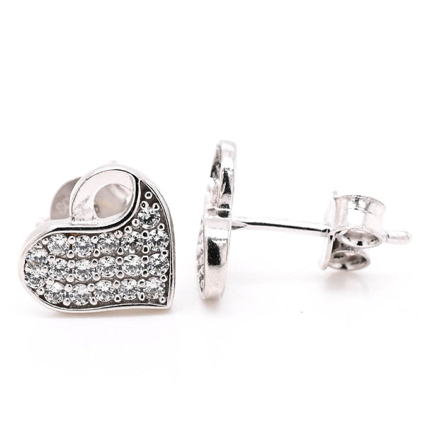 graziella 10KT White Gold C.Z Heart Stud Earrings