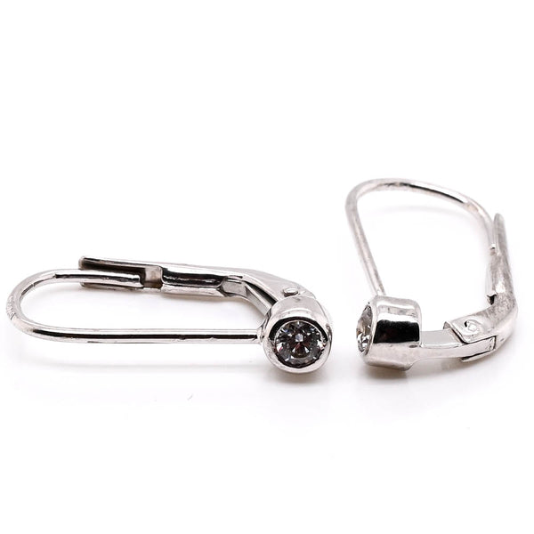 graziella 10KT White Gold C.Z Lever Back Earrings