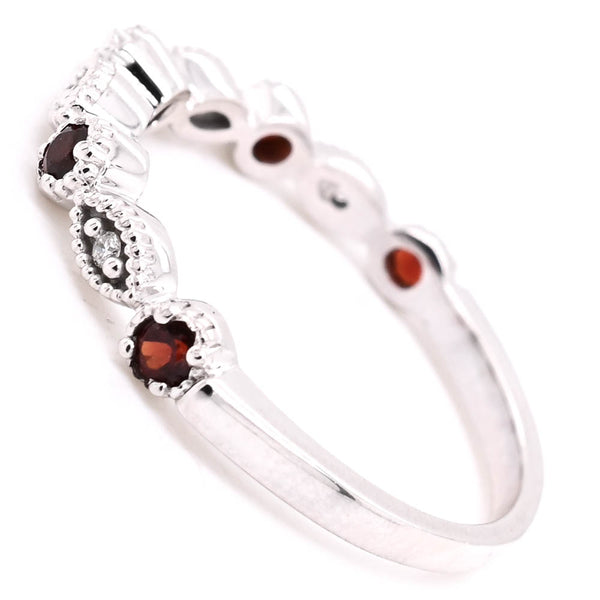 Graziella 10KT White Gold Garnet & Diamond Band