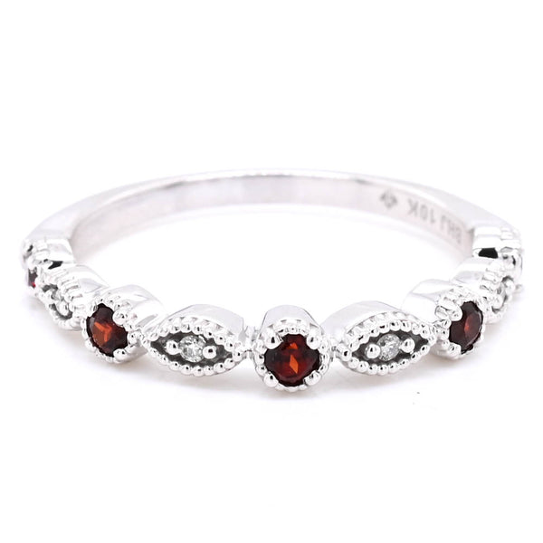 Graziella 10KT White Gold Garnet & Diamond Band