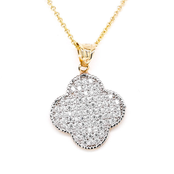 graziella 10KT Yellow Gold 18" C.Z Flower Necklace