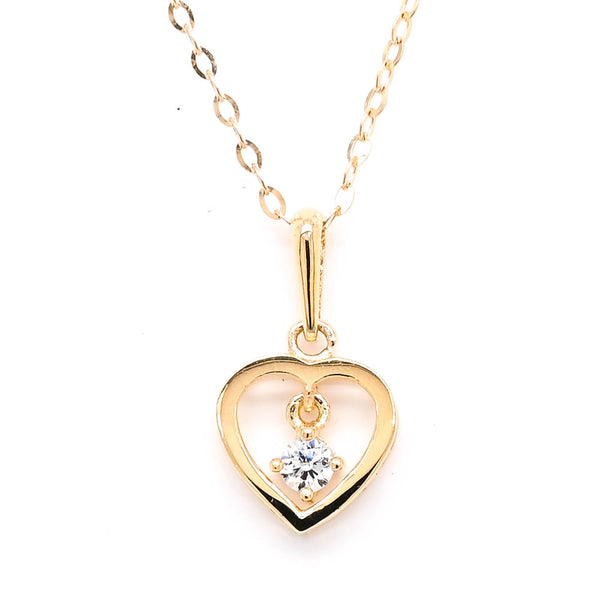 graziella 10KT Yellow Gold 18" C.Z Heart Necklace