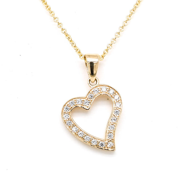 graziella 10KT Yellow Gold 18" C.Z Heart Necklace