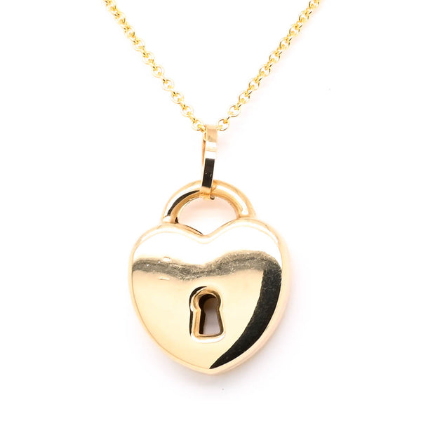 graziella 10KT Yellow Gold 18" Heart Lock Necklace