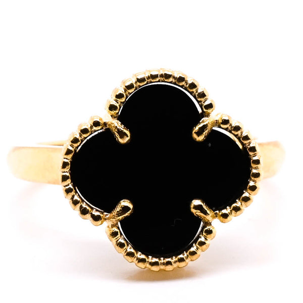graziella 10KT Yellow Gold Black Onyx Flower Ring