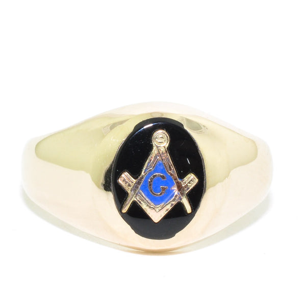 graziella 10KT Yellow Gold Black Onyx Masonic Ring