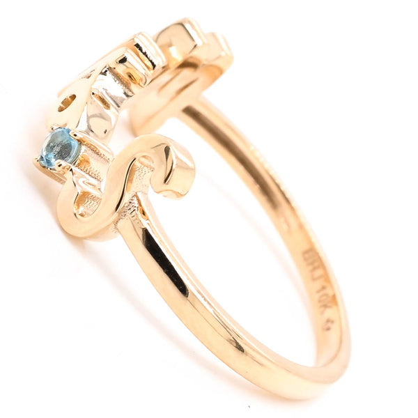 Graziella 10KT Yellow Gold Blue Topaz "MRS" Ring