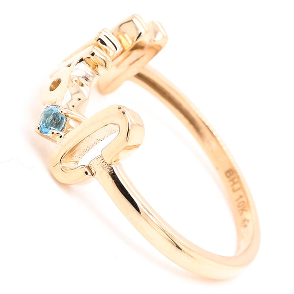 Graziella 10KT Yellow Gold Blue Topaz "MRS" Ring