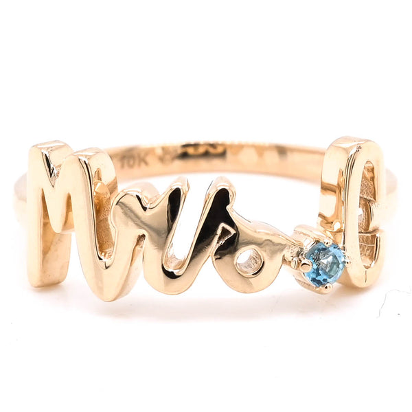 graziella 10KT Yellow Gold Blue Topaz "MRS" Ring