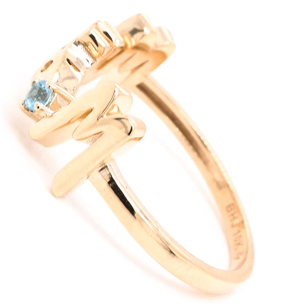 Graziella 10KT Yellow Gold Blue Topaz "MRS" Ring