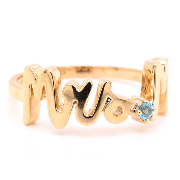 graziella 10KT Yellow Gold Blue Topaz "MRS" Ring