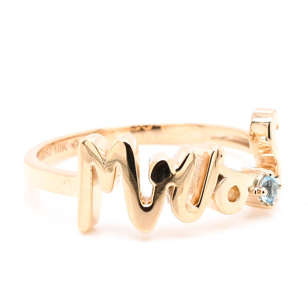 graziella 10KT Yellow Gold Blue Topaz "MRS" Ring